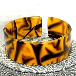 Vintage Faux Tortoise Shell Lucite Cuff Bracelet‎ 1" Wide